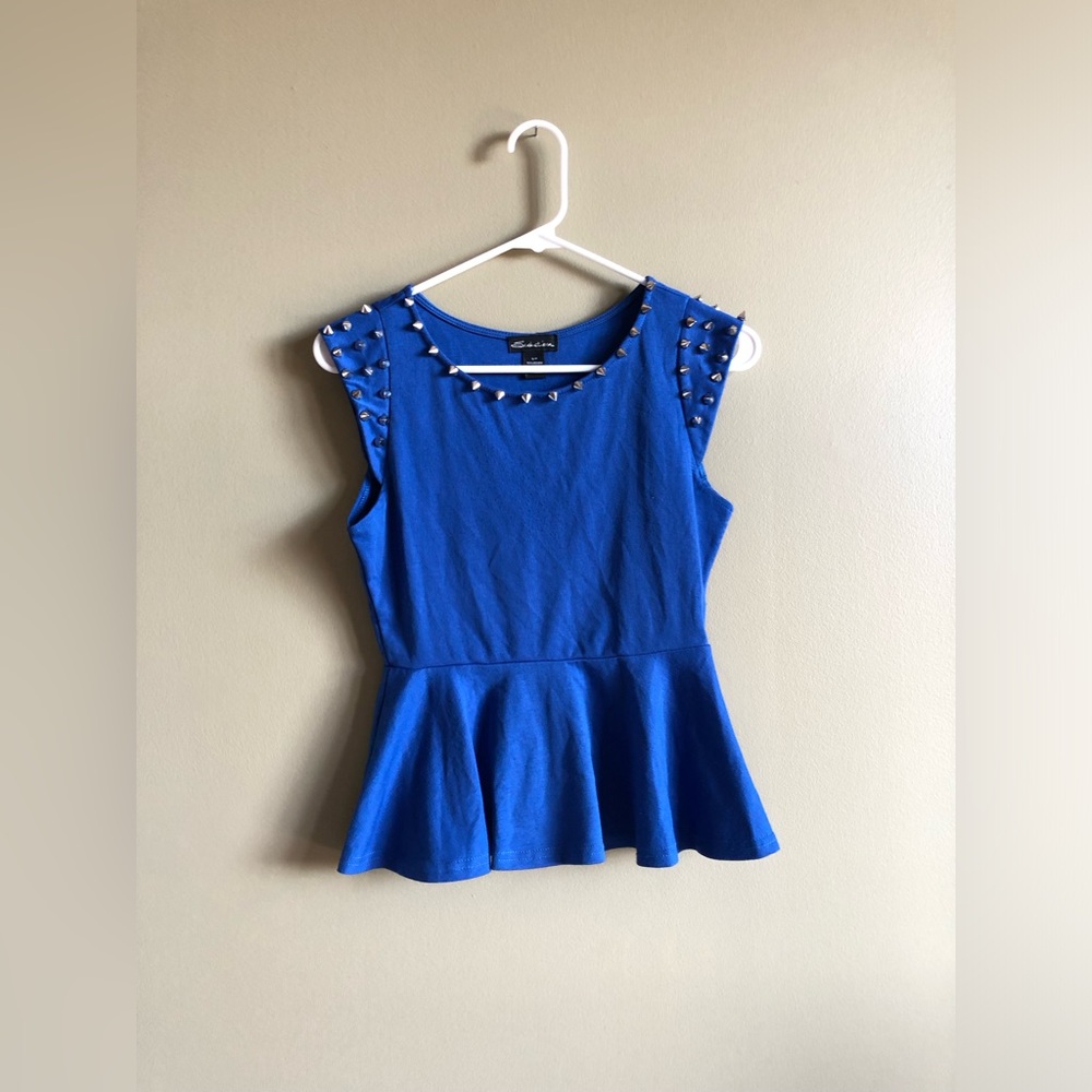 Seduction Women’s Cobalt Blue Spike Peplum Top Size Small